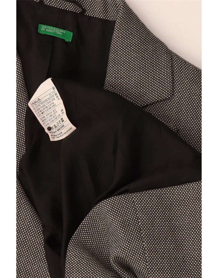 Jaqueta blazer feminina Benetton com 1 botão Reino Unido 8 poliéster manchado cinza pequeno