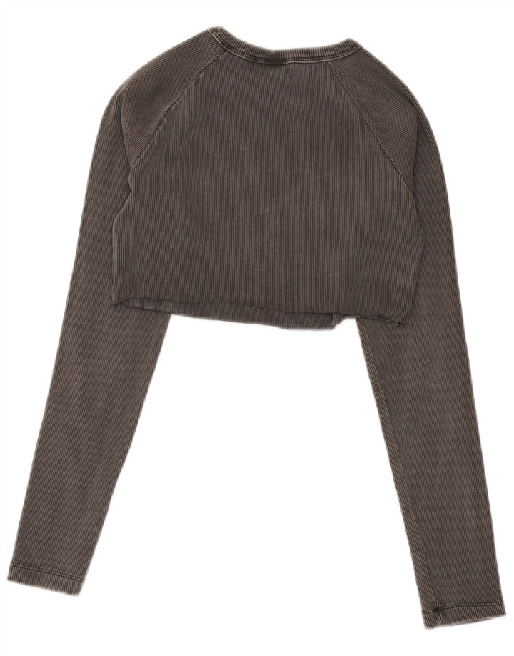 Adidas Womens Crop Top Manga Longa Reino Unido 12/14 Médio Cinza Algodão