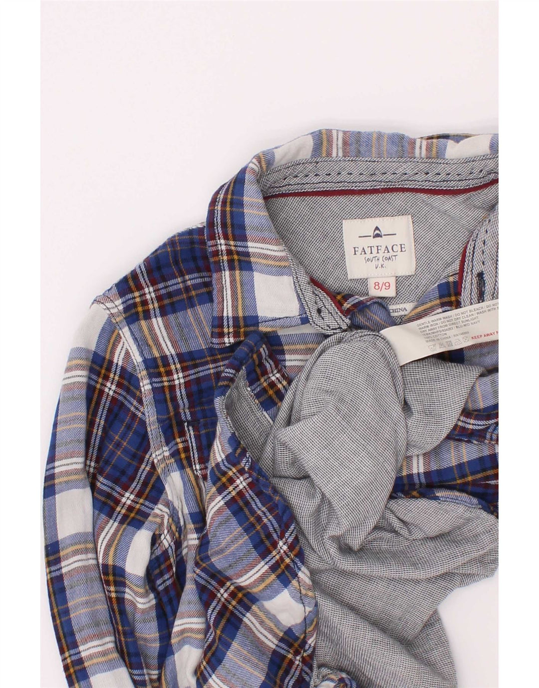 Camisa de flanela Fat Face Boys 8-9 anos azul marinho algodão xadrez