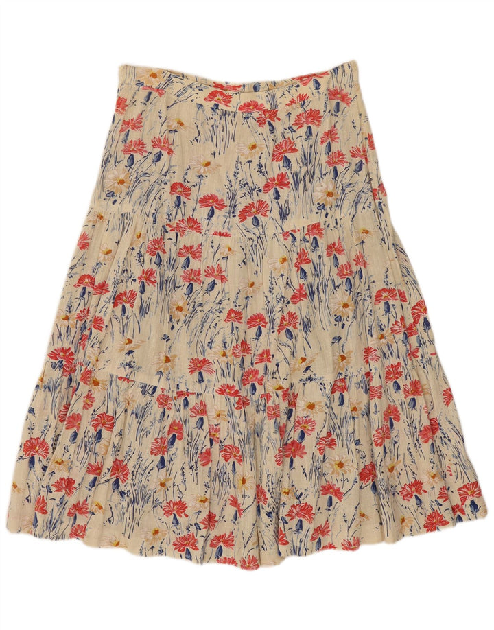 Saia larga feminina vintage W28 floral bege médio