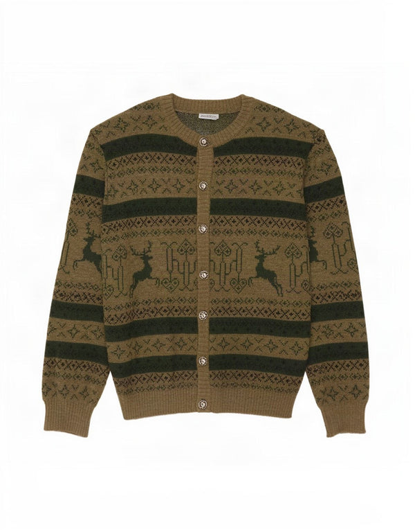 Suéter cardigã masculino St. Peter Trachten médio cáqui Fair Isle acrílico