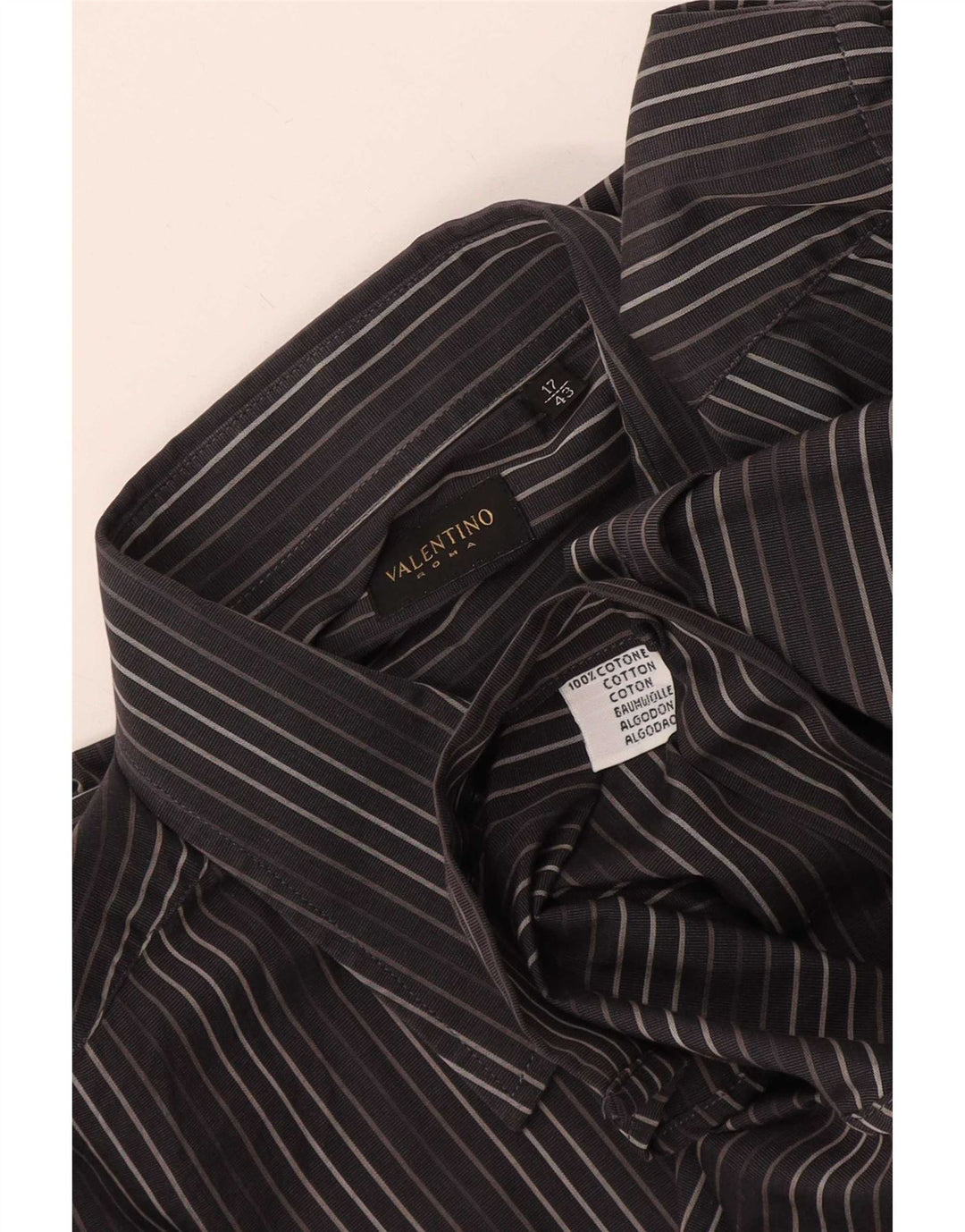 Camisa masculina Valentino tamanho 43 17 XL algodão listrado cinza