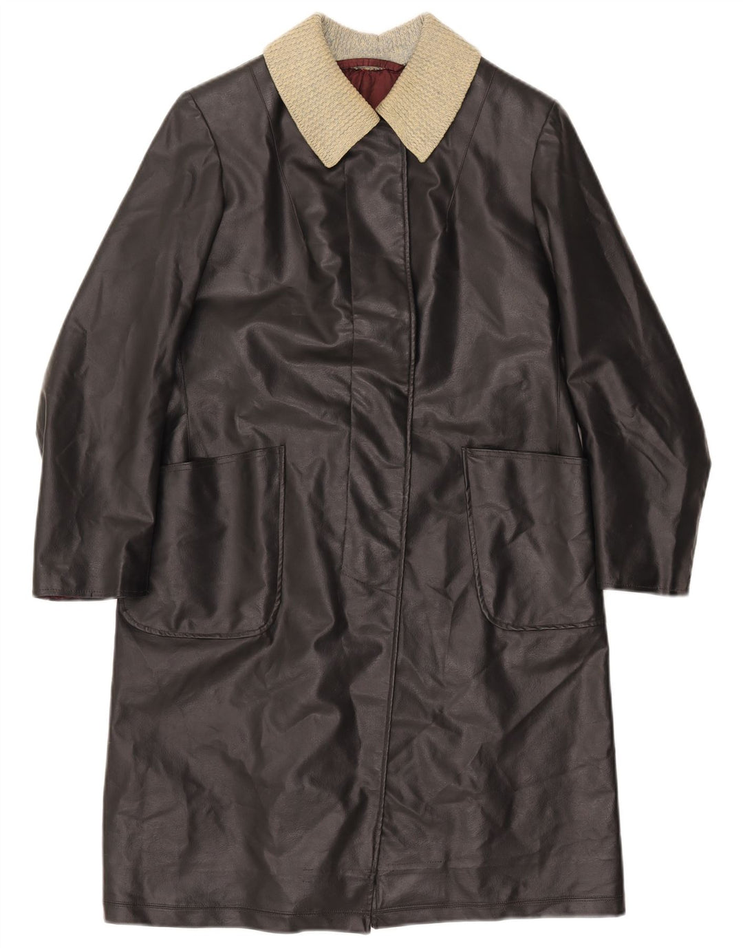 Casaco de couro feminino VINTAGE UK 12 bloco colorido preto médio