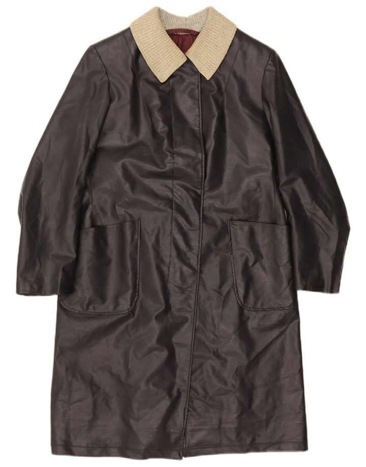 Casaco de couro feminino VINTAGE UK 12 bloco colorido preto médio