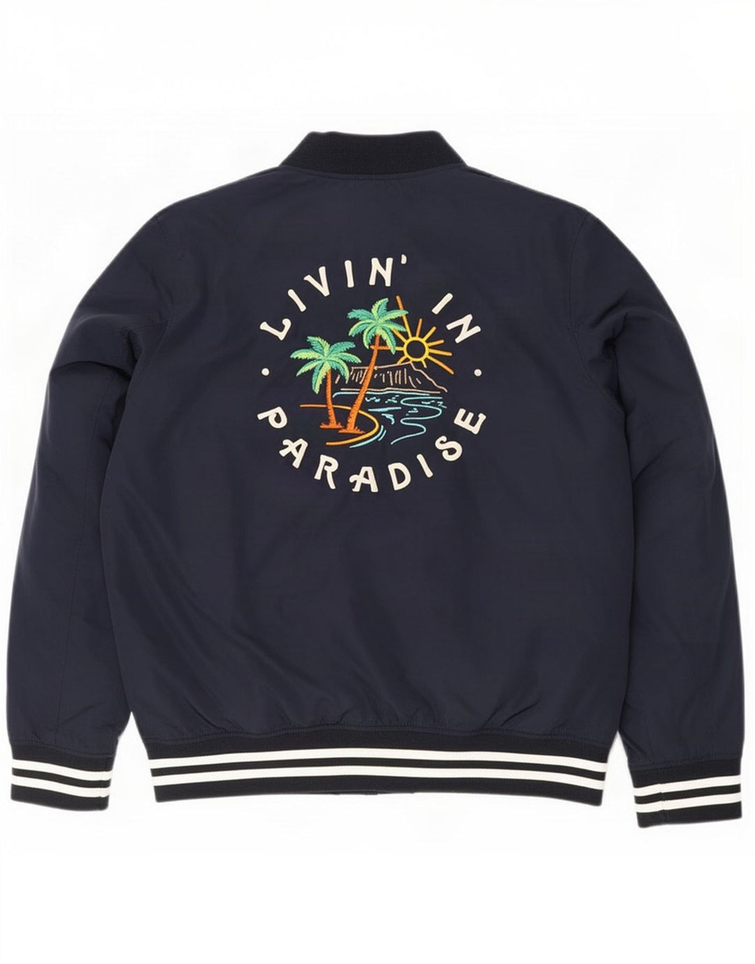 Jaqueta bomber masculina Hollister UK 42 XL poliéster listrado azul marinho