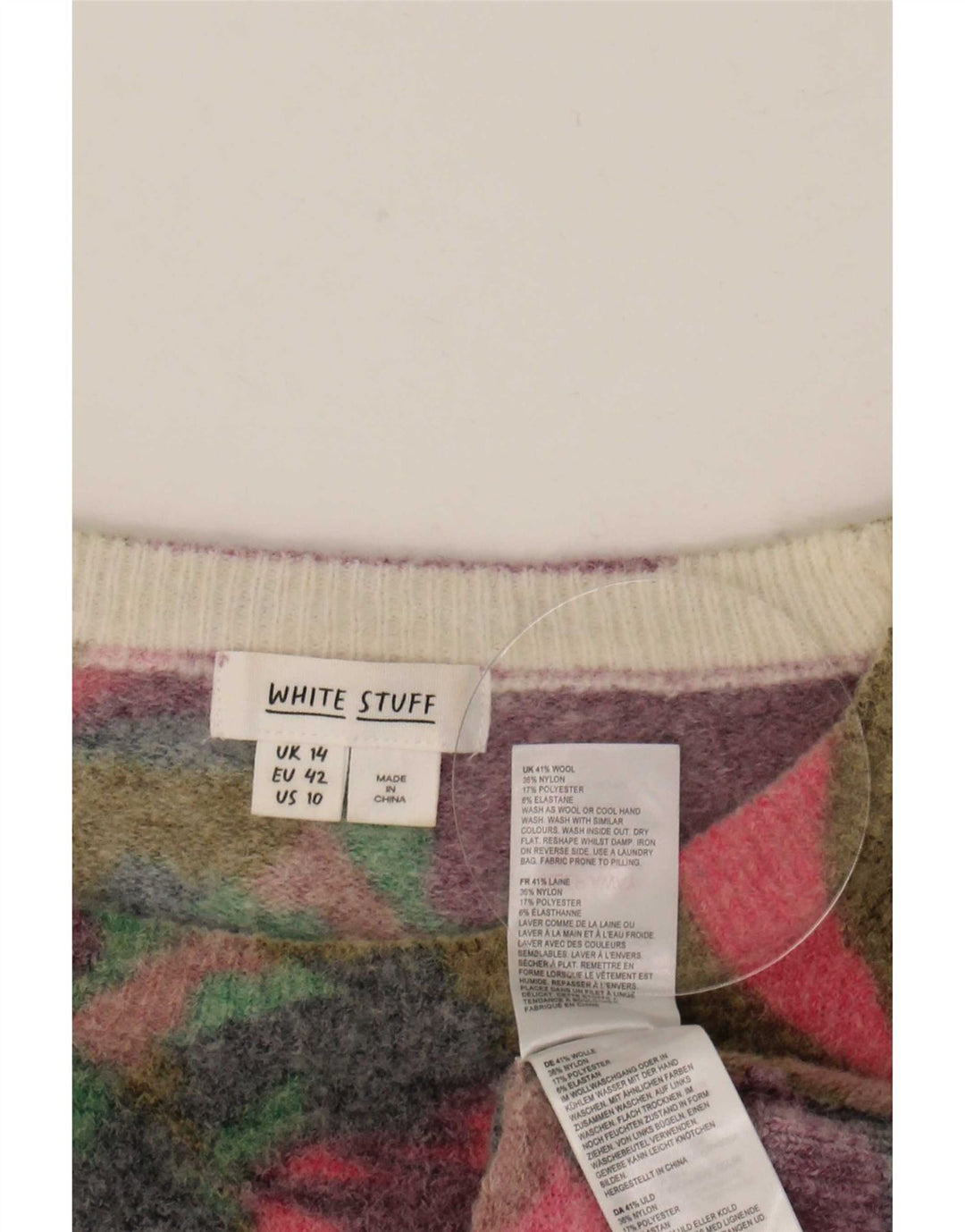 Suéter feminino com gola canoa White Stuff Reino Unido 14 grande multicolorido