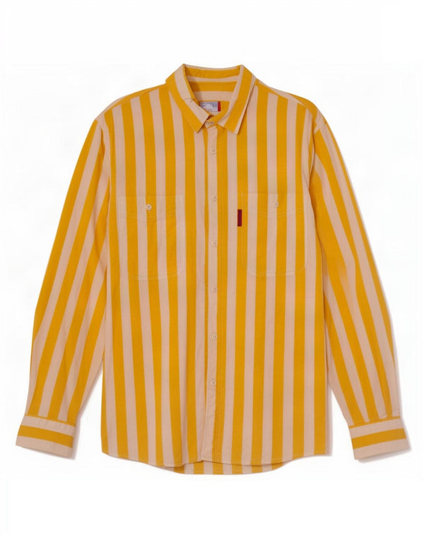 Camisa masculina vintage grande listrada amarela