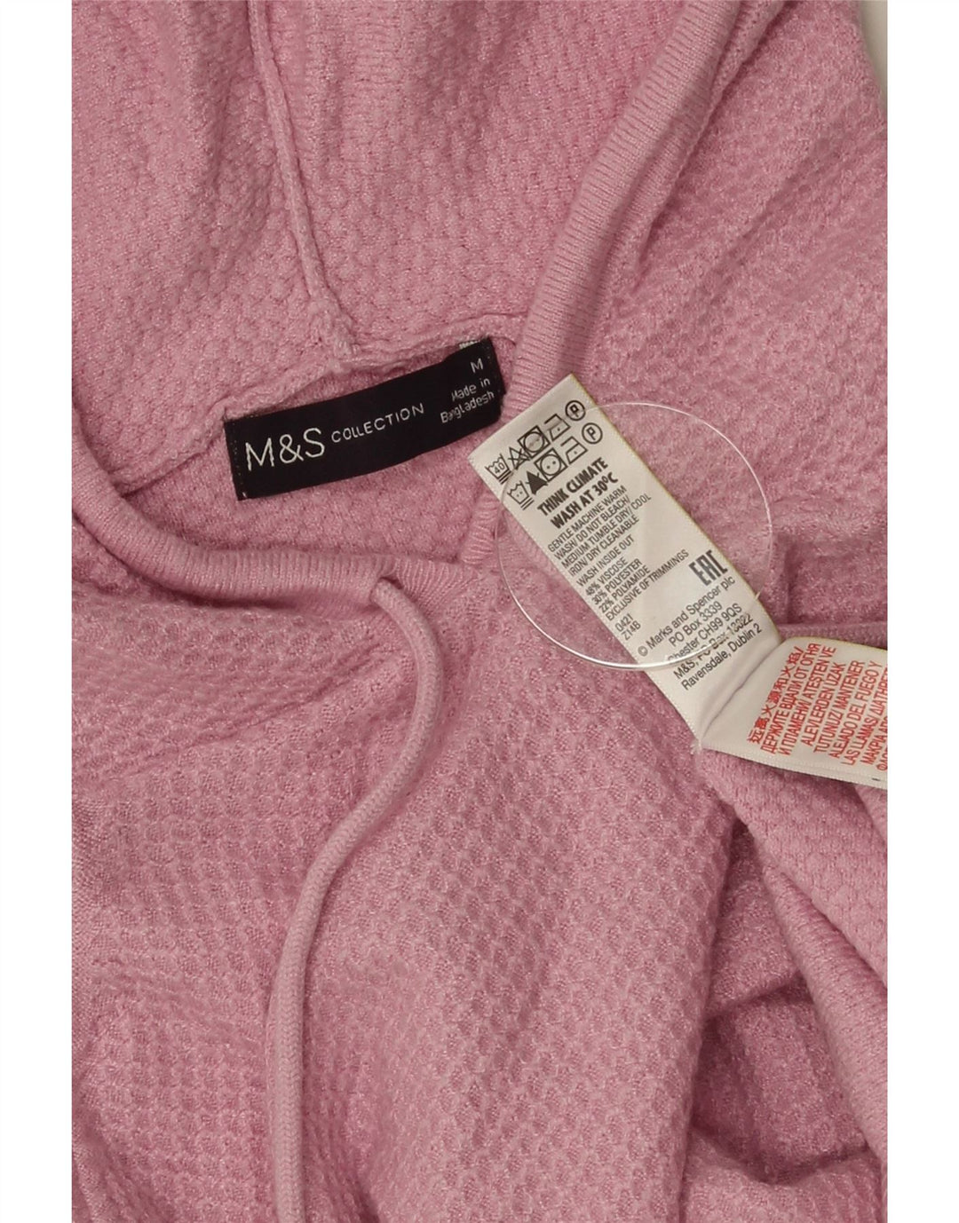 Suéter feminino com capuz Marks & Spencer Reino Unido 14 viscose rosa médio