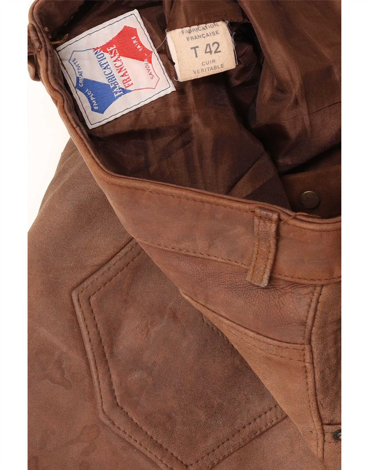 Calças de couro masculinas vintage W30 L34 marrom
