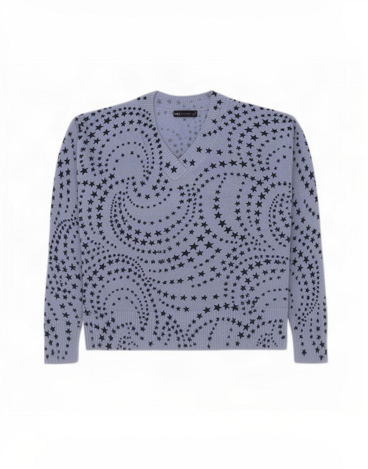 Suéter feminino Marks & Spencer com estampa abstrata e decote em V Reino Unido 18 XL azul