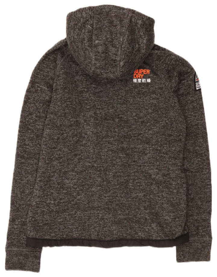 Suéter feminino com capuz e zíper SUPERDRY Reino Unido 14 poliéster manchado cinza médio