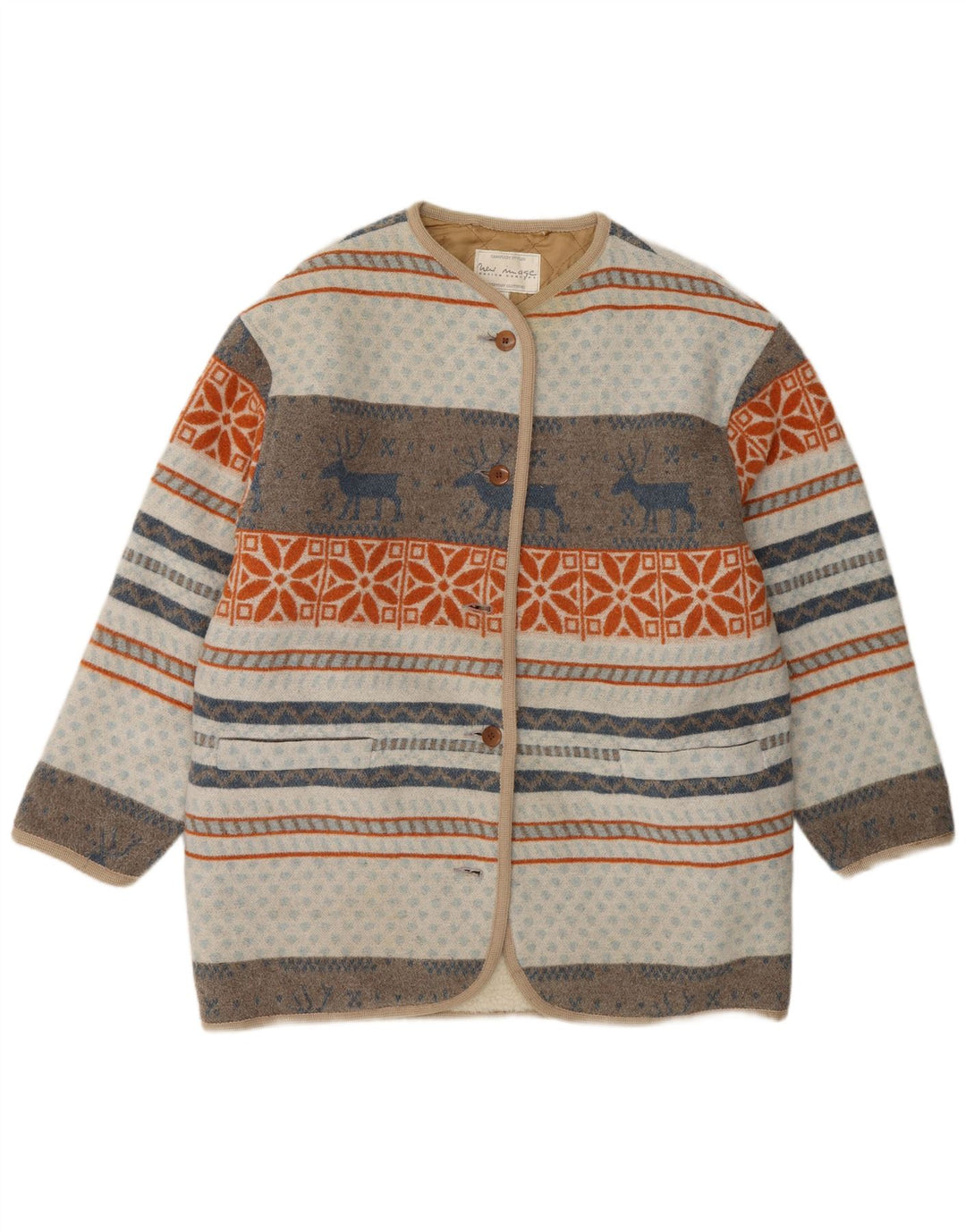 Sobretudo feminino vintage Reino Unido 16 grande listrado multicolorido