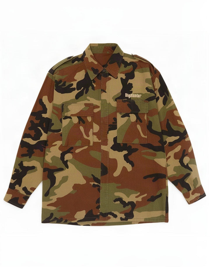 Camisa militar masculina Big Hunter de algodão camuflado multicolorido médio