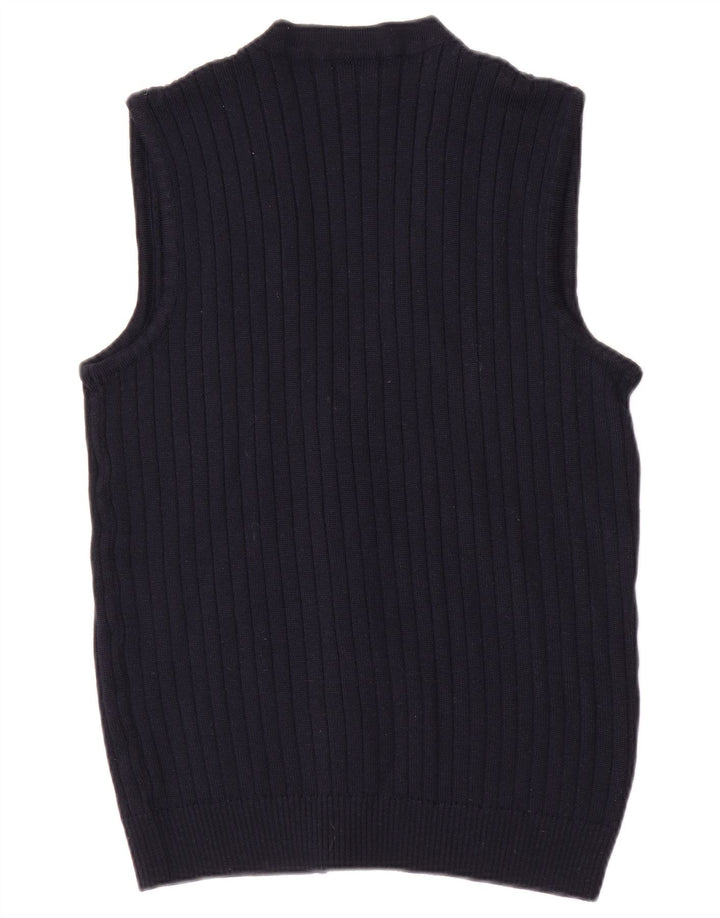 Suéter cardigã masculino vintage sem mangas pequeno azul marinho