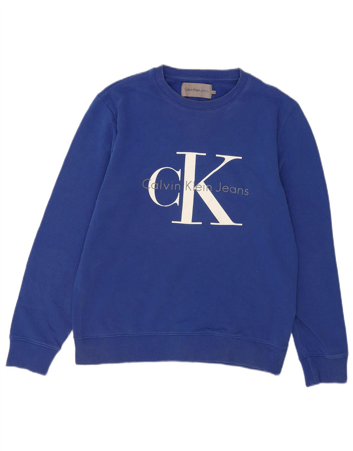 Calvin Klein Jeans Masculino moletom gráfico jumper médio azul algodão