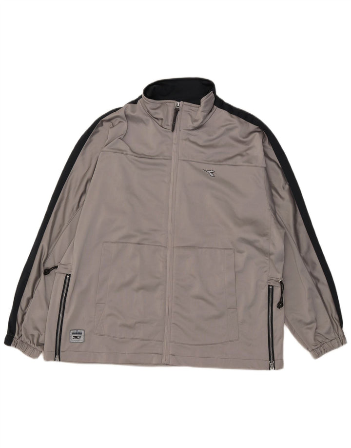 Diadora Womens Oversized Tracksuit Top Jacket UK 14 Large Grey Colourblock