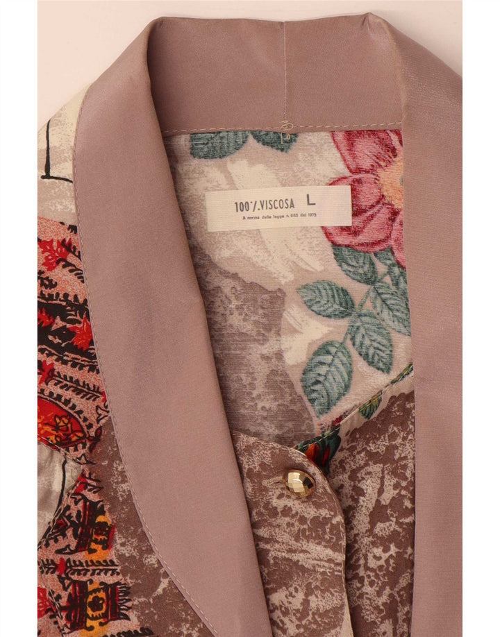 Jaqueta blazer vintage feminina com 1 botão Reino Unido 16 grande floral multicolorido