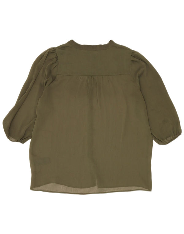Marks & Spencer Womens See Through Shirt Blouse UK 14 Large Khaki