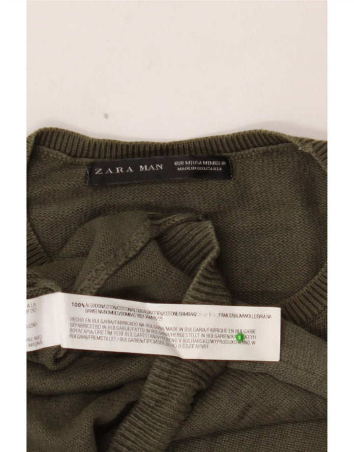Suéter masculino ZARA com gola redonda e algodão cáqui médio