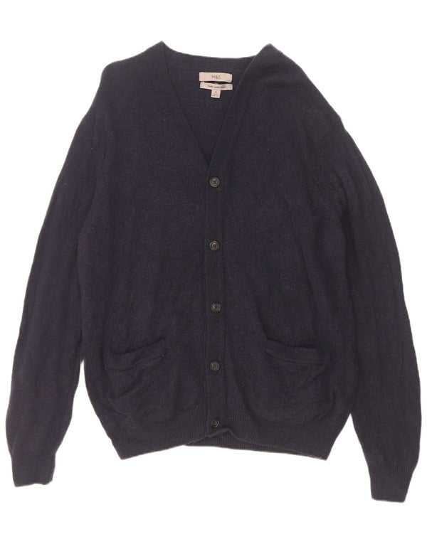 Suéter cardigã masculino Marks & Spencer XL lã de cordeiro azul marinho