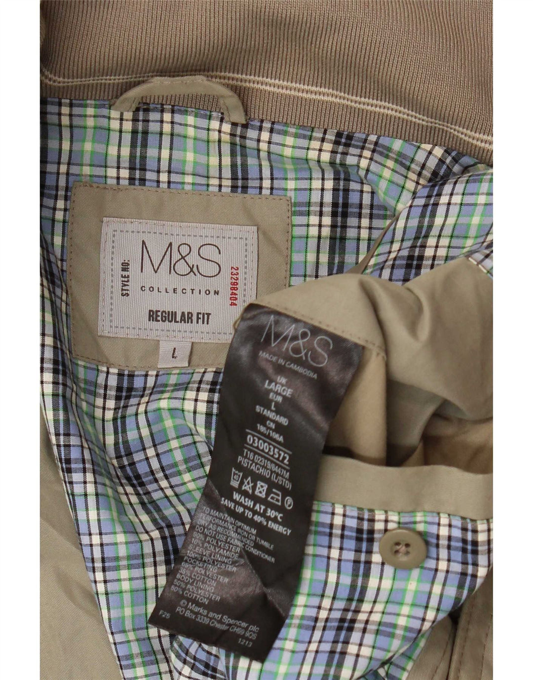 Jaqueta bomber masculina Marks & Spencer Regular Fit Reino Unido 40 grande poliéster bege