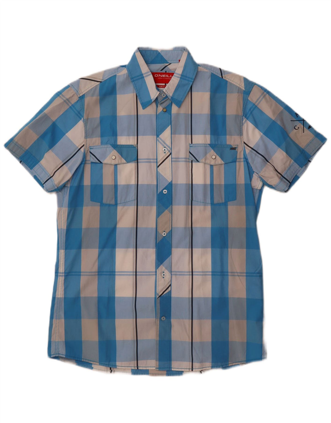 Camisa masculina O'Neill de manga curta slim fit XL azul xadrez algodão