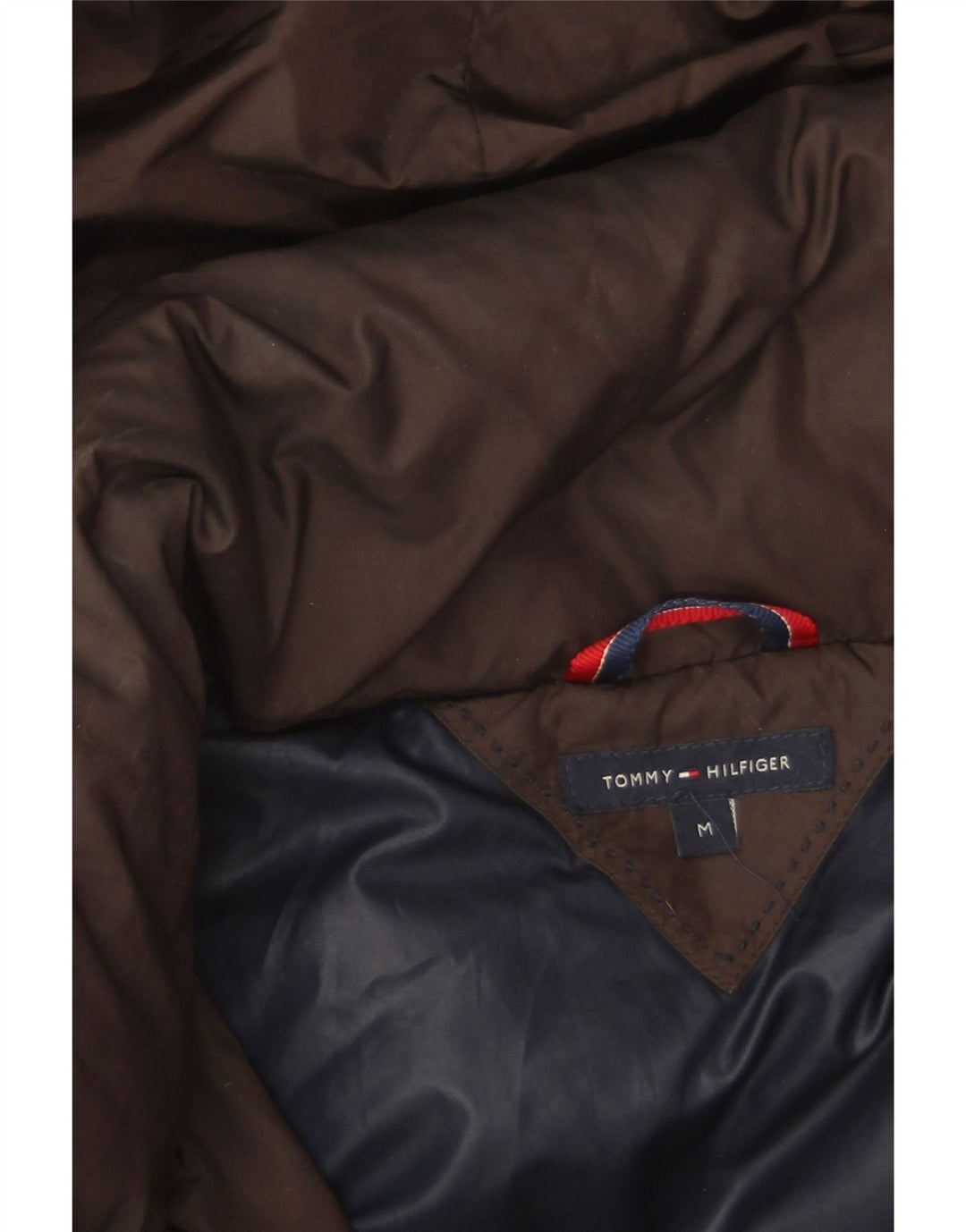 Casaco acolchoado com capuz feminino Tommy Hilfiger Reino Unido 14 poliéster marrom médio