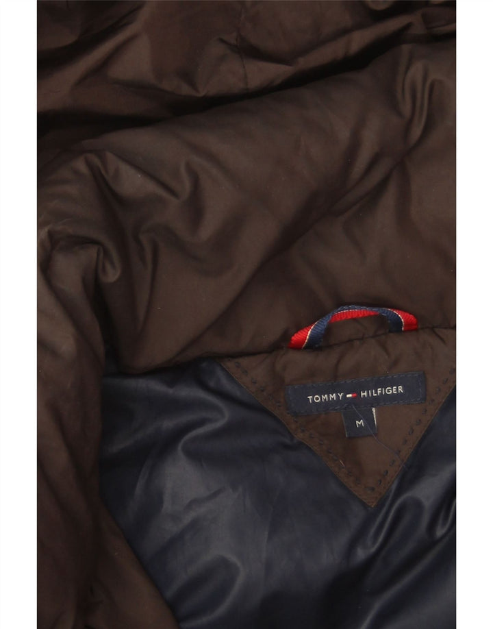 Casaco acolchoado com capuz feminino Tommy Hilfiger Reino Unido 14 poliéster marrom médio