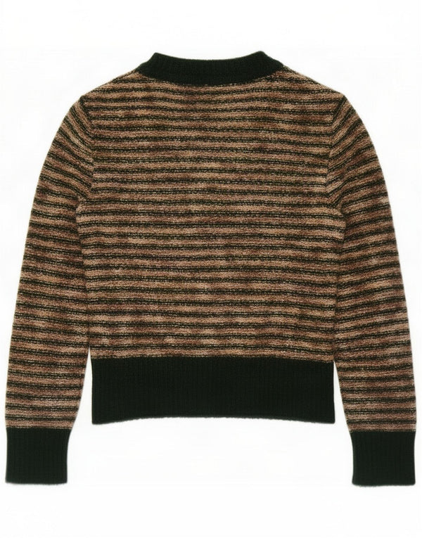 Suéter feminino vintage com gola canoa Reino Unido 14 listrado bege médio