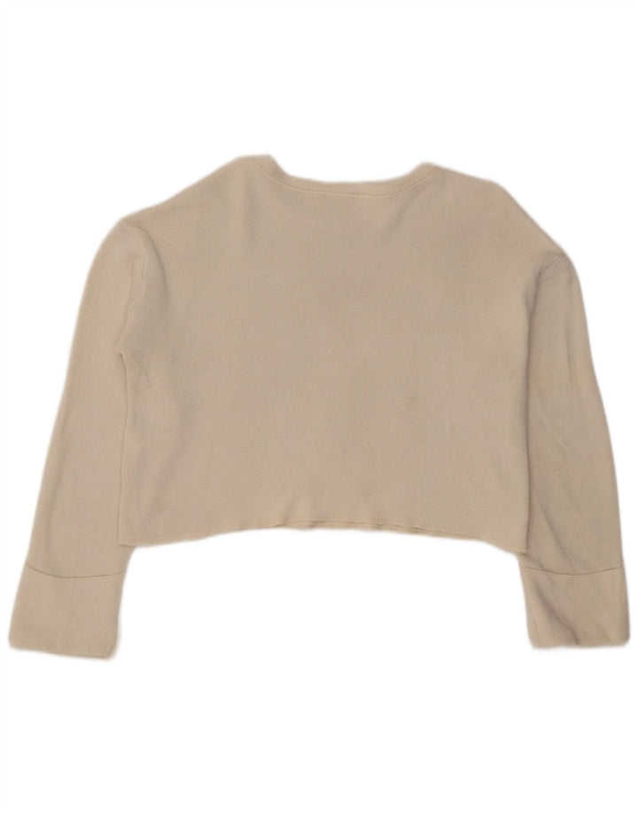 Zara Womens Crop Oversized Top Manga Longa Reino Unido 10 Pequeno Viscose Branca