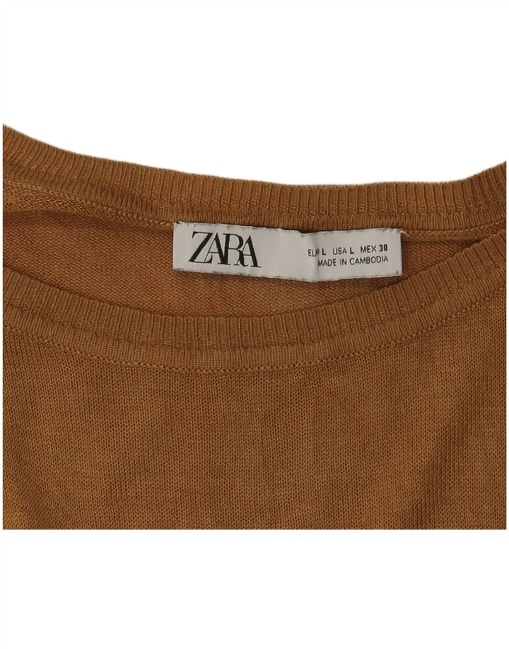 ZARA Suéter feminino oversized com gola canoa Reino Unido 16 grande marrom
