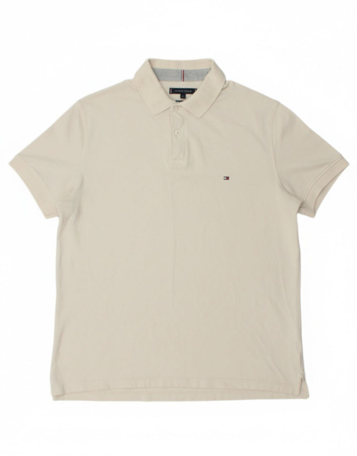 Camisa polo masculina TOMMY HILFIGER XL de algodão branco