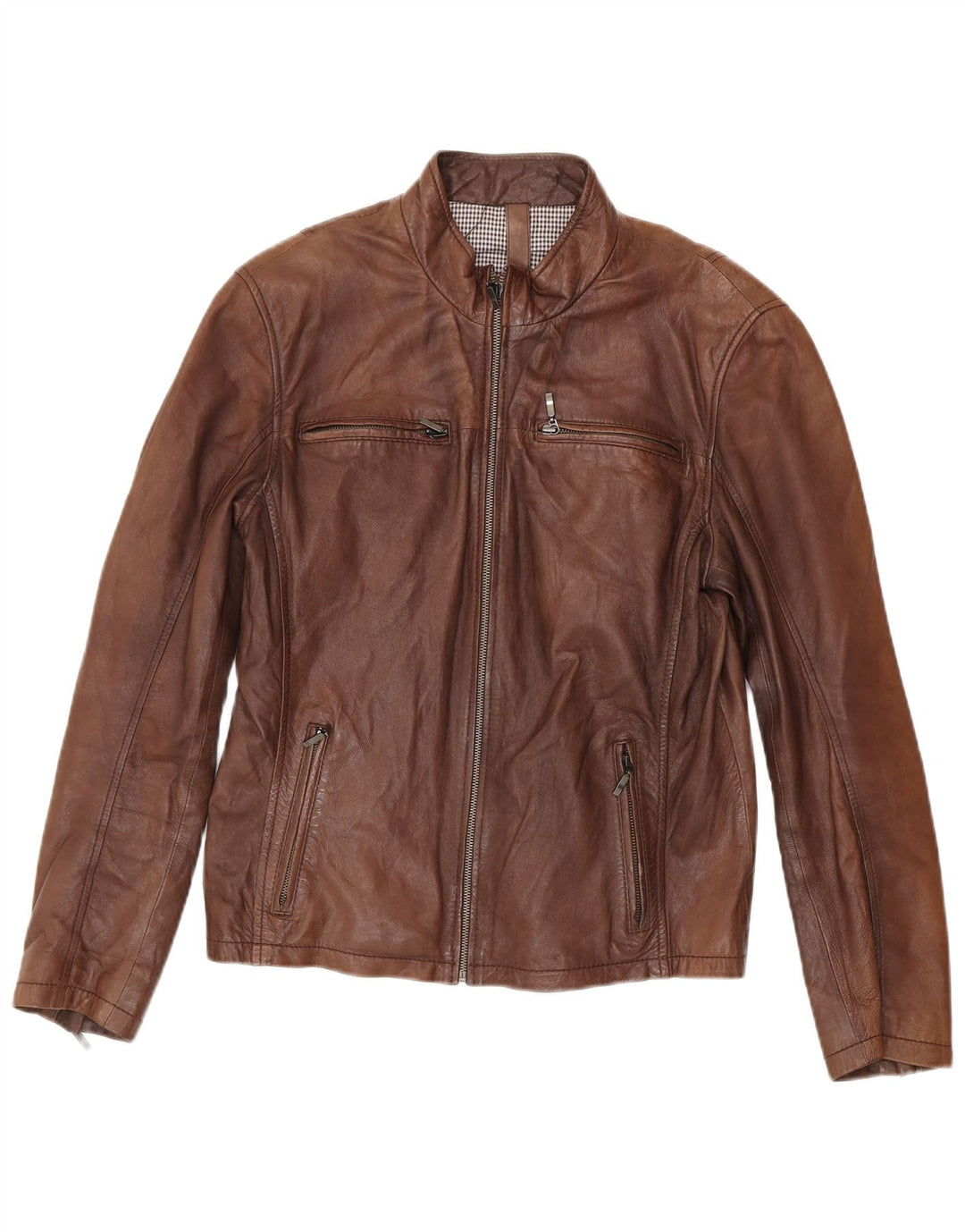 Jaqueta masculina de couro para motociclista Conbipel IT 48 pele de cordeiro marrom média