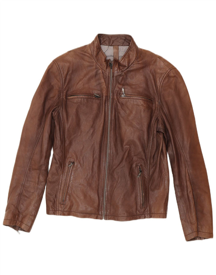 Jaqueta masculina de couro para motociclista Conbipel IT 48 pele de cordeiro marrom média