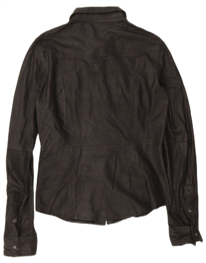 Camisa de couro feminina Zara Reino Unido 10 pequena preta