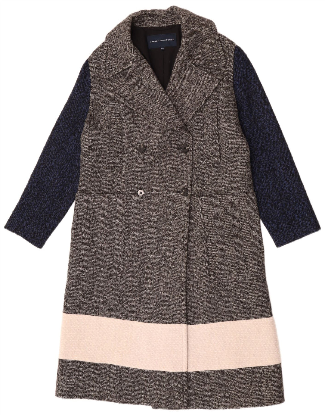 Casaco feminino French Connection com peito duplo Reino Unido 6 XS cinza colorblock