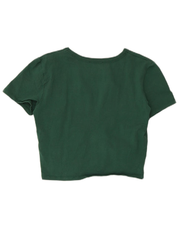 Zara Womens Crop T-Shirt Top Reino Unido 14 Grande Algodão Verde