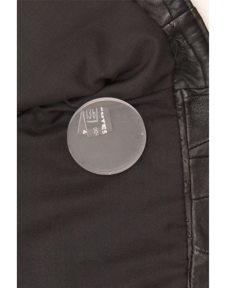 VINTAGE Womens Leather Waistcoat EU 36 Small Black Patchwork Leather