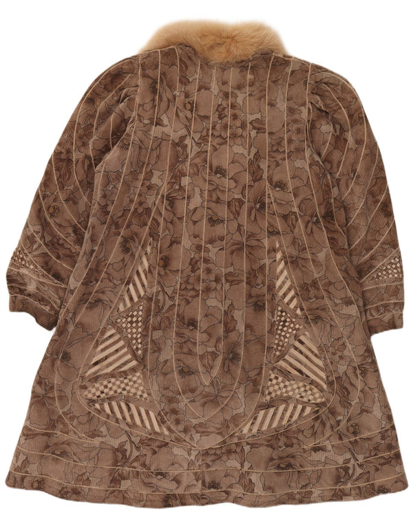 Sobretudo feminino reversível de pele sintética VINTAGE Reino Unido 18 XL marrom floral