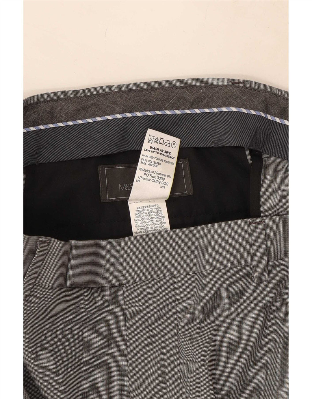 Calça masculina Marks & Spencer sob medida casual W34 L33 poliéster cinza