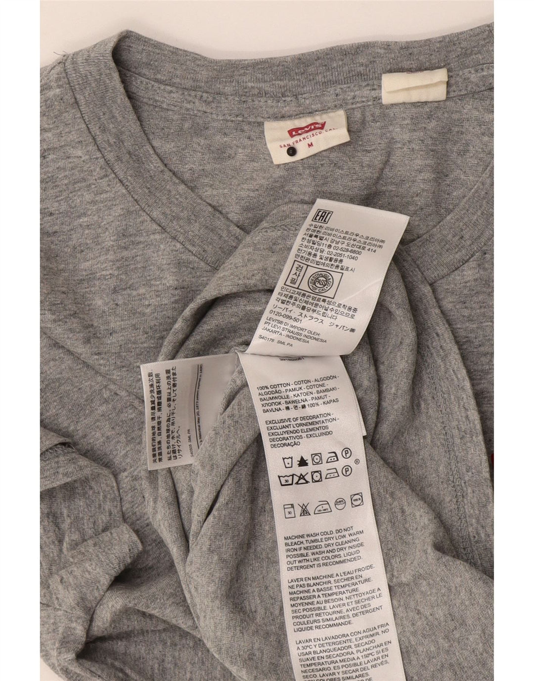 Camiseta feminina Levi's UK 12 algodão manchado cinza médio