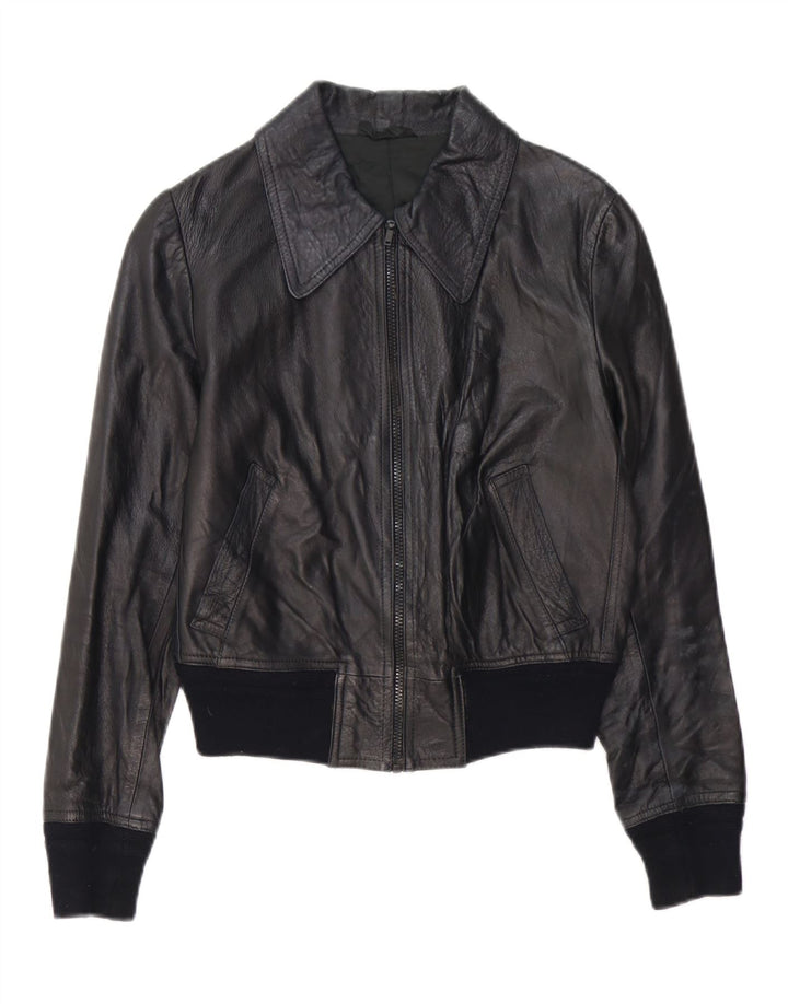 Jaqueta de couro feminina vintage IT 46 grande couro preto