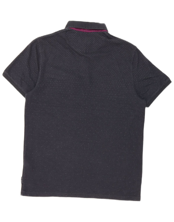 Camisa polo masculina Ted Baker tamanho 3 médio algodão manchado azul marinho