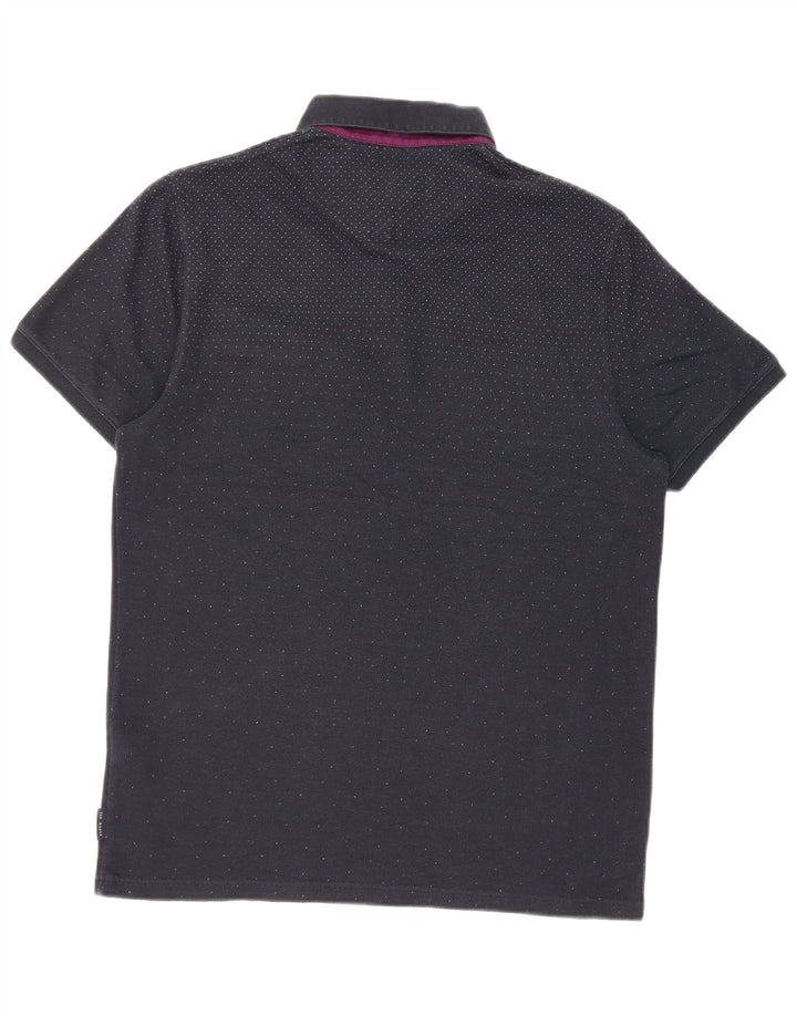 Camisa polo masculina Ted Baker tamanho 3 médio algodão manchado azul marinho