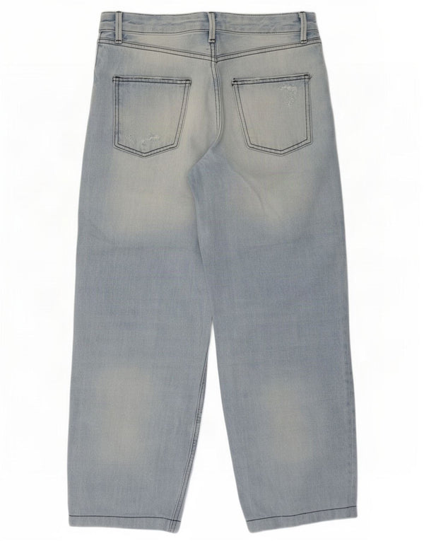 Zara Jeans feminino cintura alta desgastado solto UE 38 pequeno W28 L26 azul