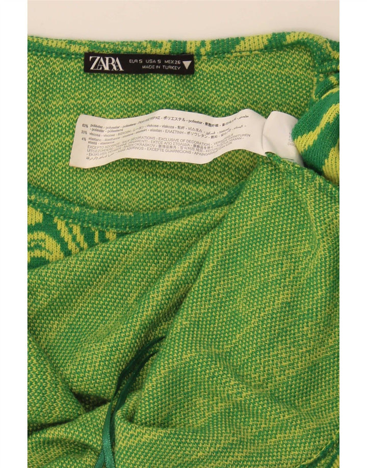 Vestido feminino Zara com estampa abstrata e recorte bodycon Reino Unido 8 pequeno verde