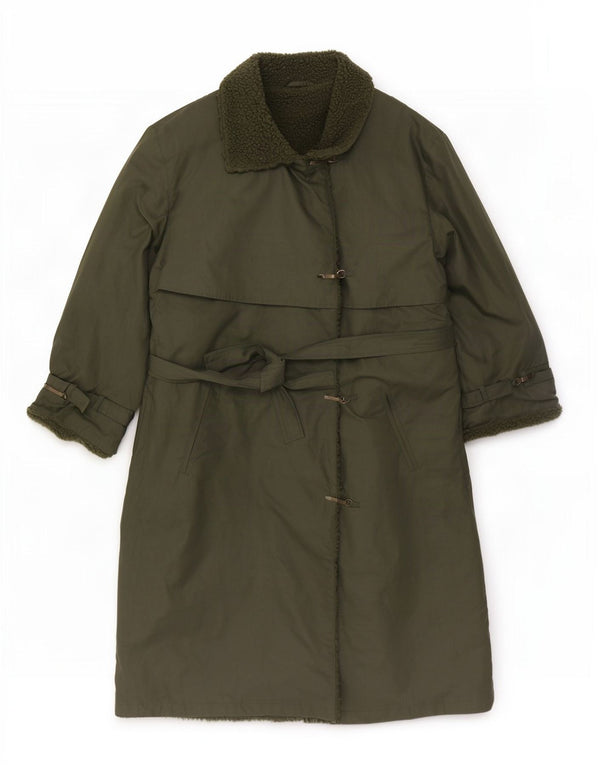 Vintage Womens Sherpa Trench Coat UK 12 Medium Khaki