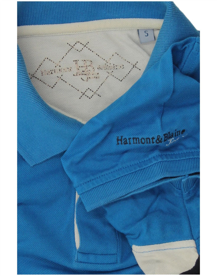 Camisa pólo masculina Harmont & Blaine pequena azul colorblock algodão