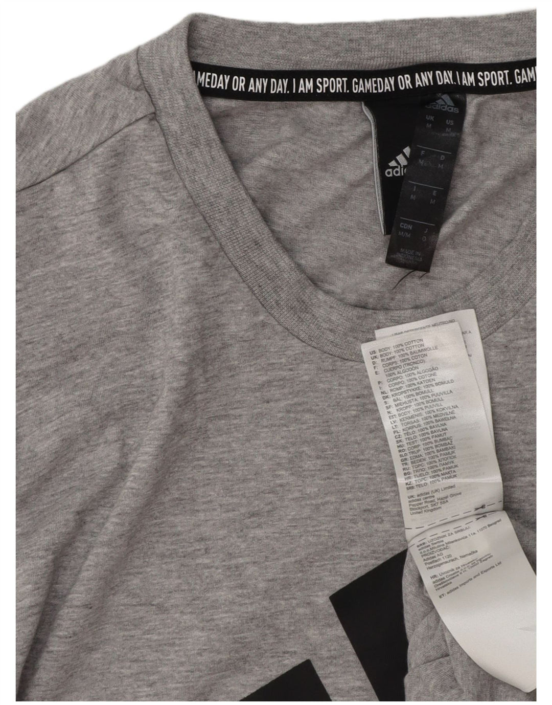 Camiseta masculina ADIDAS com estampa gráfica cinza médio algodão manchado