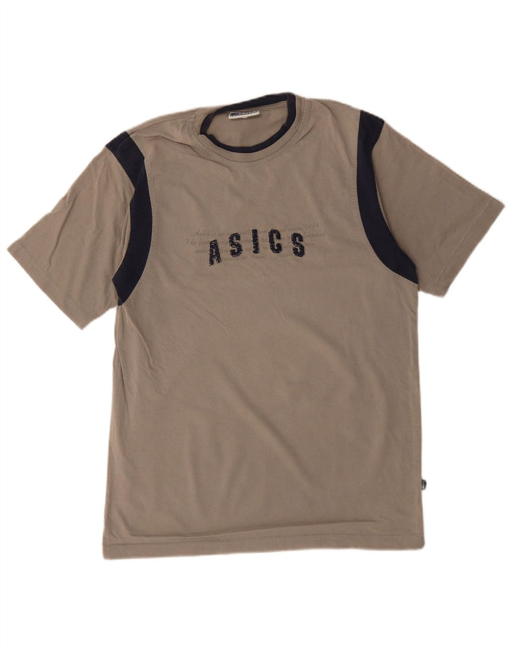 Camiseta gráfica masculina Asics Top pequeno cinza colorblock algodão